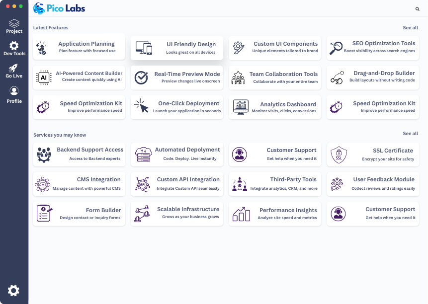 Software development dashboard